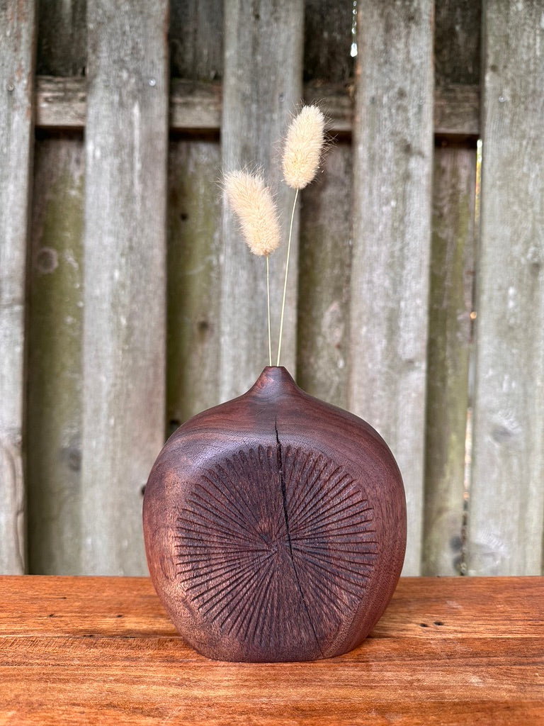 Hand Carved Black Walnut Bud Vase #1