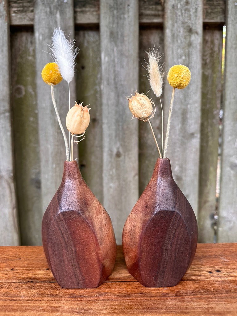 Hand Carved Black Walnut Bud Vase Set